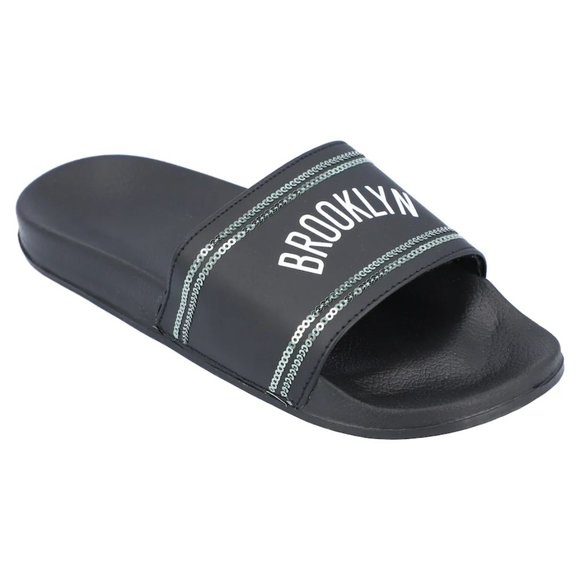 NWT Small Brooklyn Nets Women's Sequin Slide Sandals - Picture 3 of 5